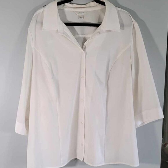 CJ Banks white button up blouse with 3/4 length sleeves. GUC - Picture 1 of 9